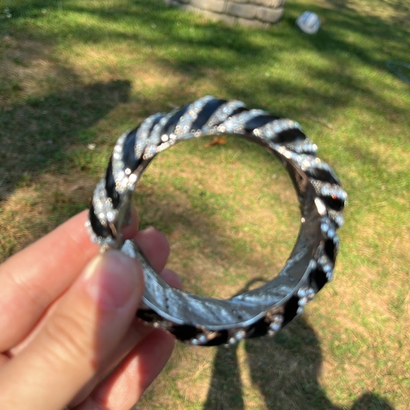 Black with rhinestone cuff bracelet. - Picture 5 of 6